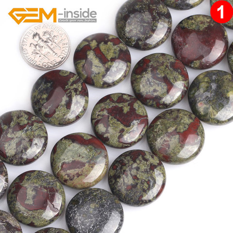 Natural de 20mm Coin plano verde piedra de sangre Jaspers, Ojo de Tigre, Moss ágatas cuentas sueltas para fabricación de joyería DIY Strand 15