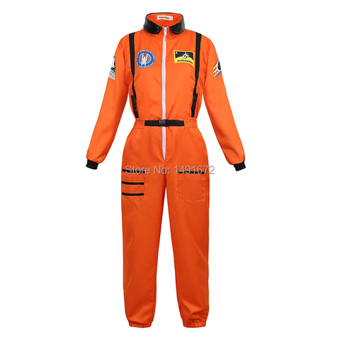 Disfraz de astronauta adulto para hombre y mujer, traje espacial de vuelo, mono de una pieza para halloween, azul, blanco y naranja ► Foto 1/5