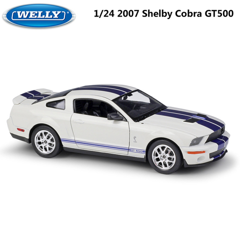 WELLY fundición 1:24 coche carreras callejeras de Metal 2007 Shelby Cobra GT500 juguete modelo de coche de aleación de coche de los deportes para niños decoración colección ► Foto 1/5