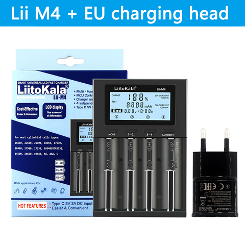 LiitoKala-cargador de batería con pantalla T, 3,7 V Lii-M4 tipo EC de 5V/1,2 V AA/AAA 18650/26650/16340/14500/10440/18500 capacidad Detectable ► Foto 1/6