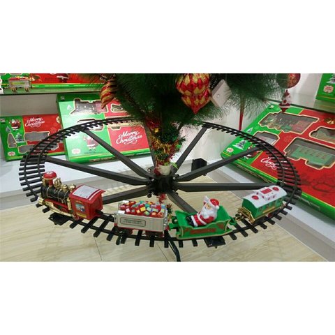 Marco de pista de tren de Navidad, decoración de árbol de Navidad, Tren Eléctrico, coche de vía férrea con sonido y riel ligero, regalos de navidad ► Foto 1/6