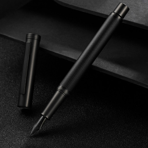 Hongdian pluma de Metal negro, titanio negro EF/F/plumín curvo, bonita textura de árbol, escritura excelente, regalo para oficina de negocios ► Foto 1/6