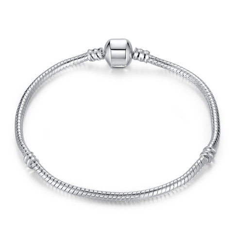 Oferta de moda Cadena de serpiente de plata con cuentas de encanto europeo con brazalete Original para mujer, regalo al por mayor ► Foto 1/6