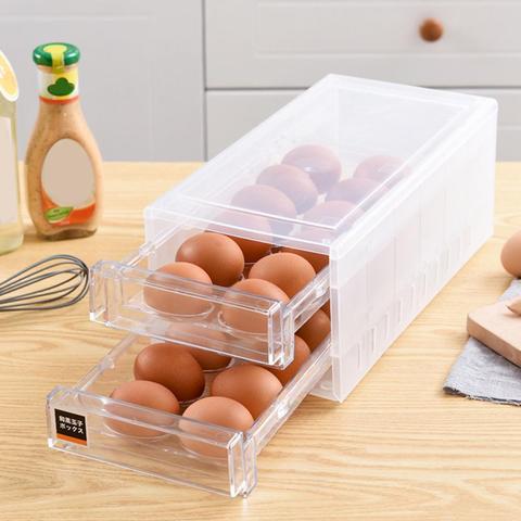 Caja de almacenamiento de bandeja de 24 rejillas de doble capa para mantener fresco el huevo, cajón, contenedor de refrigerador de cocina ► Foto 1/6