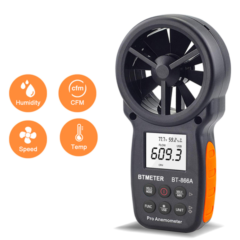 Anemómetro Digital de BT-866A, medidor CFM manual con conexión USB, medidor de flujo de aire, mide la temperatura del viento/velocidad del viento, CFM ► Foto 1/6