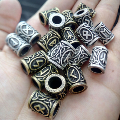 Cuentas trenzadas para cabello, para Barba, rastas, anillos, tubo, diseño de patrón de runas vikingas para Accesorios para peinados ► Foto 1/5