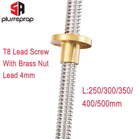 Tornillo de plomo T8 OD 8mm Paso 2mm plomo 4mm longitud 300mm 400mm 500mm roscado varillas con tuerca de latón para impresora Reprap 3D eje Z ► Foto 1/6