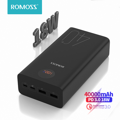 ROMOSS-Batería Externa de 40000mAh para móvil, Powerbank tipo C de carga rápida bidireccional, 18W PD QC 3,0, para iPhone y Xiaomi ► Foto 1/6