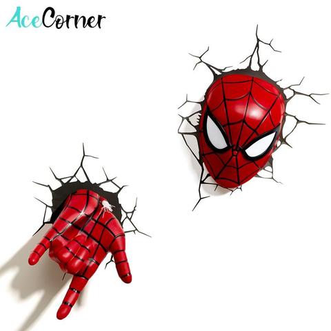 Acecorner-Lámpara de pared LED 3D con cara de Spider Man de Marvel, superhéroe, pegatina creativa, luz nocturna, regalo de Navidad para niños ► Foto 1/6