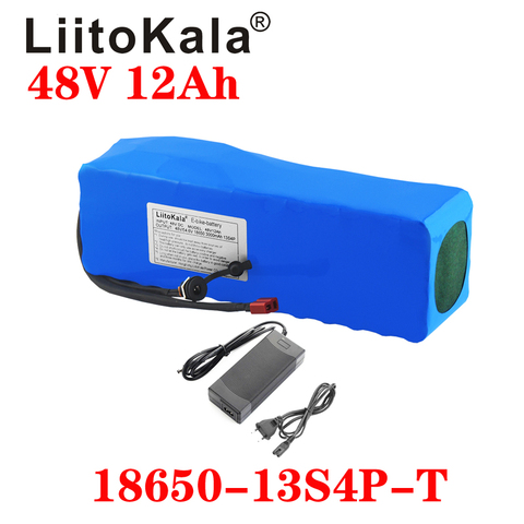 LiitoKala 48 v 12ah batería de litio 48 v 12ah bicicleta eléctrica de la batería de 54,6 V 2A cargador para 500 W 750 W 1000 W motor libre ► Foto 1/6