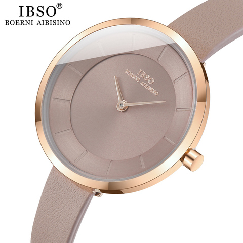 IBSO-reloj de cuarzo sencillo para mujer, pulsera de cuero de cuarzo resistente al agua ► Foto 1/6