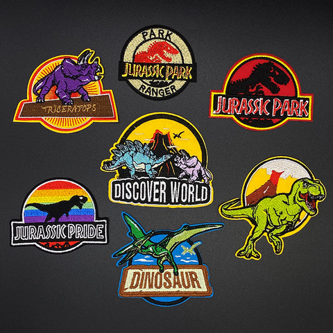 Parche bordado de Jurassic Park para ropa, Parche de dinosaurio para planchar, adhesivo para ropa, insignia ► Foto 1/6