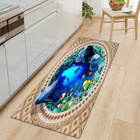 Tapete de cocina 3D subacuática, Felpudo de entrada para dormitorio, decoración de suelo, alfombra antideslizante para sala de estar y baño, tira larga ► Foto 1/6