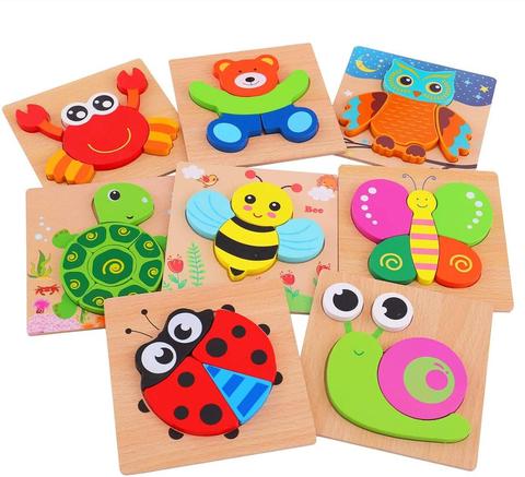 Tablero de madera educativo Montessori para niños, rompecabezas Tangram de dibujos animados de búho, juguetes para bebés de 0 a 12 meses ► Foto 1/6