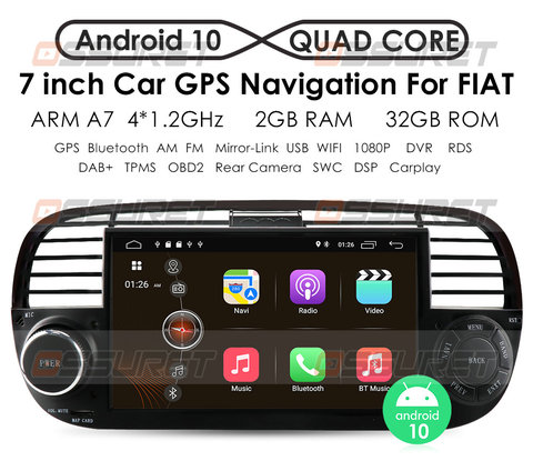DSP IPS Android 10 Monitor táctil sistema de Audio del coche Multimedia para FIAT 500 navegación GPS wifi 4g lte obd dvr rds fm radio ► Foto 1/1