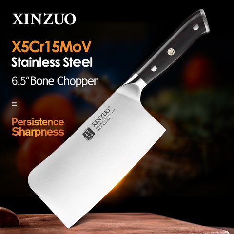 XINZUO-cuchillo Chopper de hueso X5Cr15Mov, 6,5 pulgadas, alto contenido de carbono, de acero inoxidable, cuchillos de cocina chinos, cuchillo de carnicero con mango de ébano ► Foto 1/1