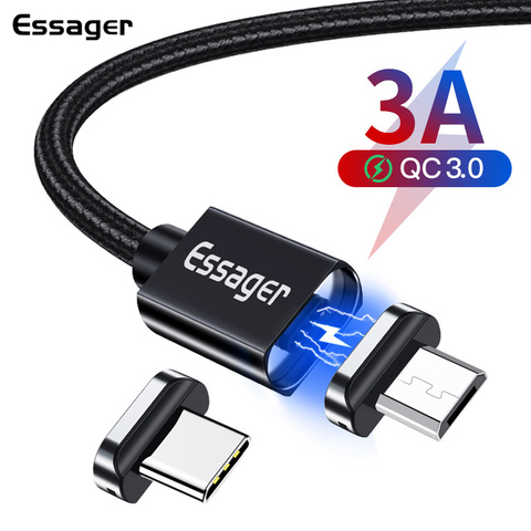 Essager 3m Cable magnético para Xiaomi redmi note 8 pro imán cargador Micro USB tipo C Cable carga rápida USB-C Cable de datos Cable ► Foto 1/6