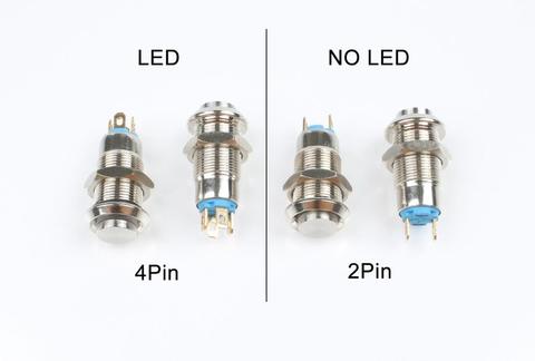 Interruptor de botón de Metal autoreinicio momentáneo de 8mm, interruptor de bloqueo automático, 2 pines sin LED/4 pines, LED de cabeza alta, 1 Uds. ► Foto 1/4