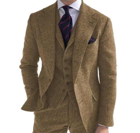 3 piezas trajes de hombre de negocios Retro clásico patrón novio Tweed de lana trajes para la boda (chaqueta + Pantalones + chaleco) ► Foto 1/6