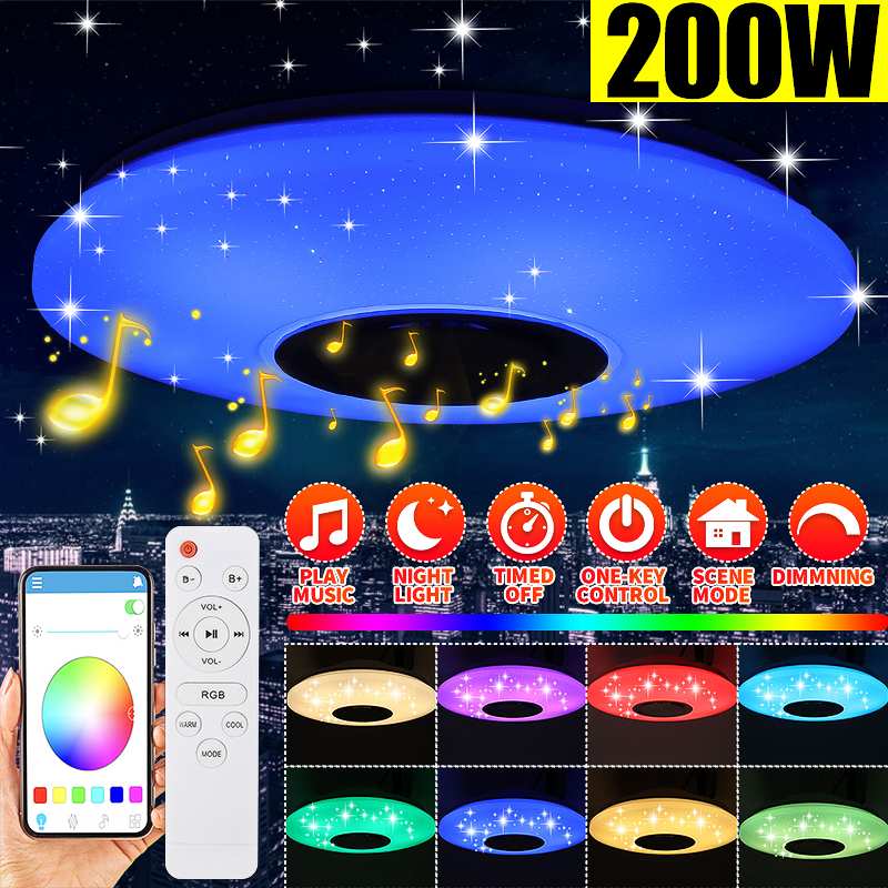 Luz LED de 200W para techo con música lámpara de altavoz RGB con bluetooth, para fiesta en casa, dormitorio, aplicación, Control remoto, luz colorida inteligente regulable ► Foto 1/6