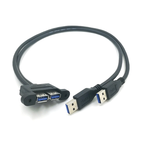 Bochara Dual USB 3,0 macho a Dual USB 3,0 hembra Cable de extensión USB 3,0 con Panel con tornillos de montaje en blindado de 30cm 50cm 1m 1,5 m ► Foto 1/4