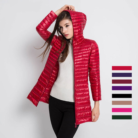 Invierno luz Ultra largo mujer chaqueta de talla grande 4XL plumón de pato chaqueta delgado con capucha Parkas mujer chaqueta de plumas abrigo cálido ► Foto 1/6