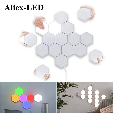 Lámpara LED Hexagonal de pared para decoración de dormitorio, luz nocturna con Sensor táctil, cuántica, magnética, para decoración del hogar, panal de abeja ► Foto 1/6