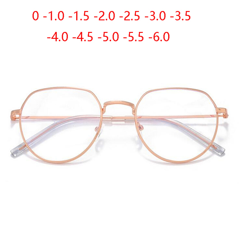 Gafas miopes con montura de dorado Irregular rosa para mujer, anteojos Retro antiluz azul para estudiantes, miopía con acabado de montura de 0-1,0 To-6,0 ► Foto 1/6