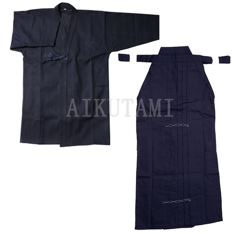 Kendo japonés Aikido Hakama traje de Camisa + Hakama conjunto de algodón de Judo Wushu ropa uniforme de kungfú artes marciales uniforme ► Foto 1/6