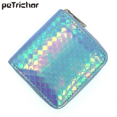 Mini billetera láser brillante para mujer, cartera bonita de marca, tarjetero pequeño con cremallera, bolsillo para monedas, monedero corto de sirena ► Foto 1/6