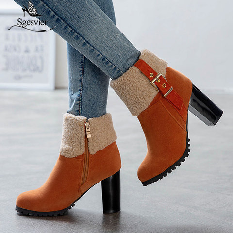 Sgesvier-botas para mujer de nieve de tacón grueso y punta redonda, botines de piel cálidos, para invierno, talla 50 ► Foto 1/6