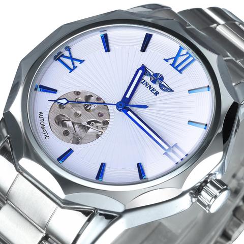 Ganador azul exótico Dodecagon diseño esqueleto Dial reloj de los hombres de la geometría de la marca de lujo de moda de reloj mecánico + caja ► Foto 1/6