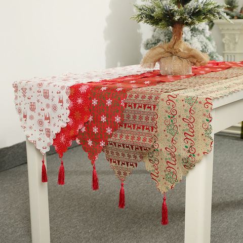 Mantel de Navidad para el hogar, decoración de Año Nuevo, árbol de Navidad con estampado de alce, decoraciones de mesa para el hogar, 2022x35cm, 180 ► Foto 1/6