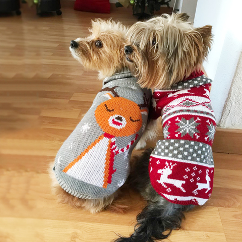 Jersey de invierno con dibujos de perrito, ropa de abrigo para perros pequeños, disfraz de Navidad, abrigo de Chihuahua, Jersey tejido de ganchillo ► Foto 1/6