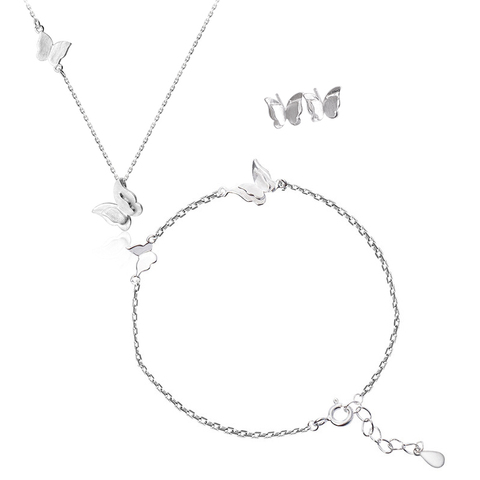 ANENJERY 925 conjuntos de joyas de plata de ley collar de perlas simuladas con hojas de brotes + pendientes + pulsera para mujer joyería coreana ► Foto 1/6