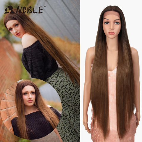 Pelucas de pelo Noble para mujeres negras cabello sintético liso frontal de encaje 38 pulgadas degradado peluca con malla frontal Cosplay Rubio peluca con malla frontal ► Foto 1/6