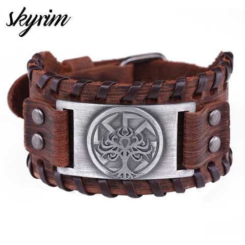 Skyrim vikingo eslavo Kolovrat árbol del mundo para hombres pulsera Árbol de la vida de Yggdrasil amuleto pagano pulseras de joyería Punk Neo-gótico ► Foto 1/6