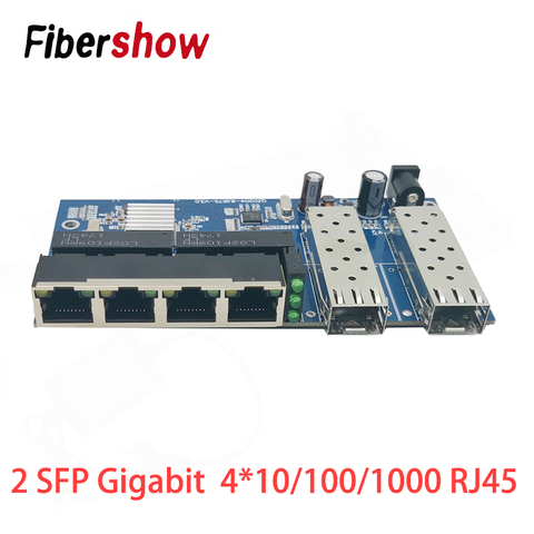Convertidor de medios ópticos de fibra de interruptor Gigabit Ethernet 4 RJ45 2 SFP 10/100/1000 M puerto de fibra UTP PCBA placa ► Foto 1/6