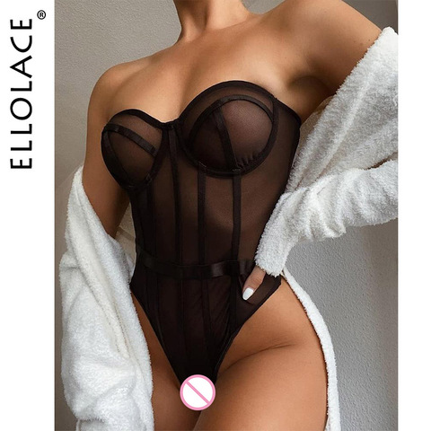 Ellolace-Body de encaje sin tirantes para mujer, monos femeninos, Bodys ajustados, Body ► Foto 1/3