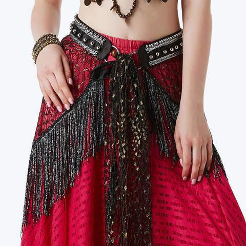 Tribal Fusion-ropa de danza del vientre, accesorios de disfraz, cinturones de envoltura de flecos, bufanda de cadera, tachuelas metálicas, cinturón de danza del vientre ► Foto 1/6