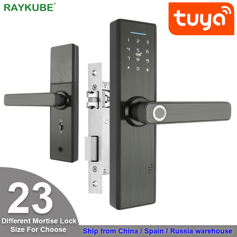 RAYKUBE-cerradura electrónica Wifi con aplicación Tuya, remotamente, huella dactilar biométrica, tarjeta inteligente, contraseña, desbloqueo de llaves, FG5 Plus ► Foto 1/6