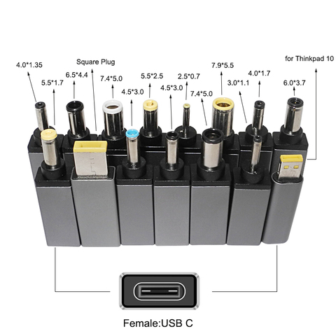 Universal Dc conector adaptador de fuente de alimentación USB C a 7,4x5,0x4,5x3,0x5,5x2,5mm Plug Jack Convertidor para Hp Asus Lenovo Laptop ► Foto 1/6