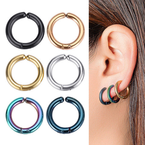 2 uds/1 par de acero inoxidable oído pendientes de Clip pendientes largos aretes pendientes para las mujeres hombre no Piercing ronda oreja círculo falso pendientes Punk Simple joyas oído ► Foto 1/6