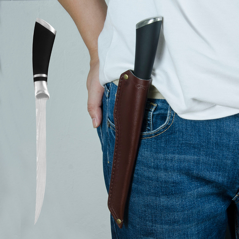 ZEMEN-cuchillo deshuesador de 8 y 7 pulgadas, cuchillo de acero inoxidable de calidad para hueso, carne, pescado, frutas y verduras con Funda de cuero ► Foto 1/6