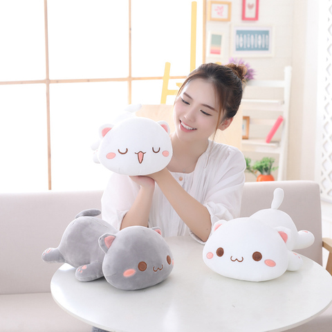 Kawaii Peluche de gato de juguete de peluche 35cm 50cm 65cm tumbado almohada gato blanco gris juguetes para niños regalo de cumpleaños para los niños ► Foto 1/6