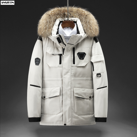 ANSZKTN-abrigo de invierno con capucha para hombre, chaqueta de plumón de pato blanco, prendas de vestir cálidas y gruesas ► Foto 1/1
