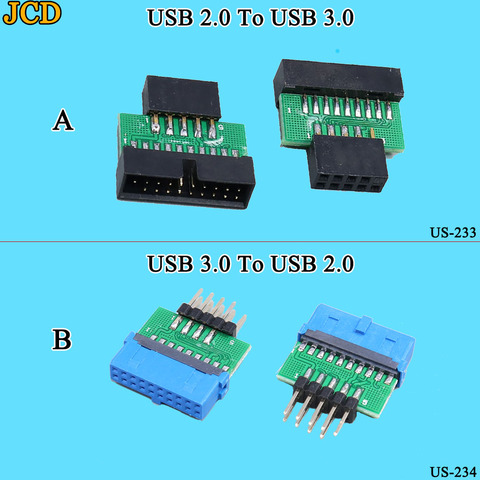 JCD USB3.0 19 PIN 20 pin hembra a USB2.0 9 pin macho adaptador USB 3,0 19/20Pin a USB 2,0 9PIN convertidor adaptador chasis frontal ► Foto 1/6