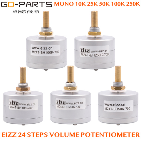 EIZZ Mono 10K 25K 50K 100K 250K 24 pasos potenciómetro de volumen atenuador escalonado de registro tipo Serie 6mm eje de latón Hifi DIY 1PC ► Foto 1/1