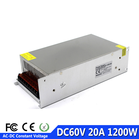 1200W 60V 20A fuente de alimentación de conmutación de salida única transformadores de controlador 220V 110V CA a DC60V smps para máquina bricolaje CNC LED CCTV ► Foto 1/6