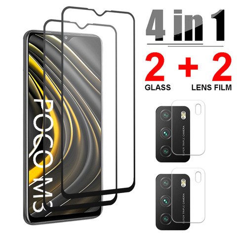 4 en 1 vidrio templado para Xiaomi Poco M3 X3 X2 F2 M2 Pro Protector de pantalla de la Lente de la cámara de película para Poco X3 NFC de vidrio ► Foto 1/6